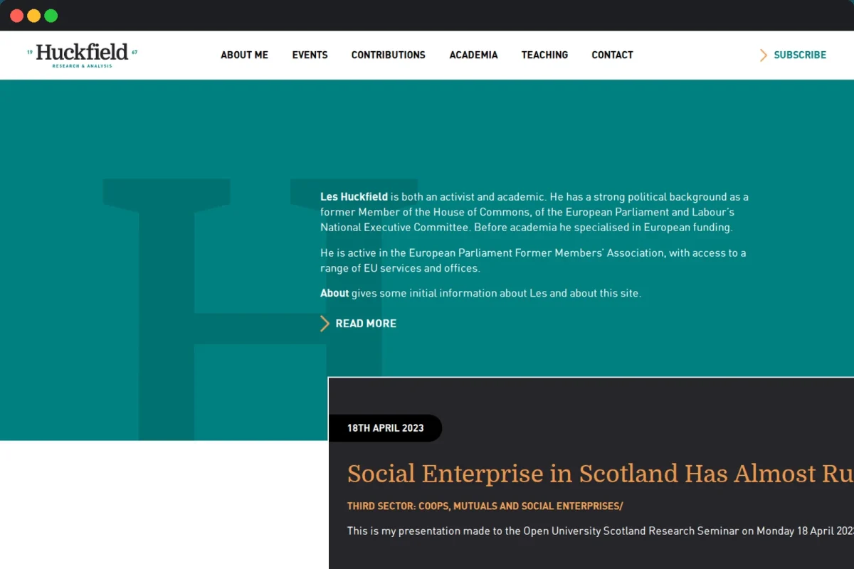 Leslie Huckfield Research homepage